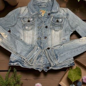 Y2K vintage Abercrombie & Fitch trucker distressed Light Blue Denim Jacket